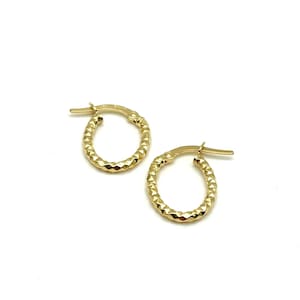 18K Gold Oval Earrings For Women - Italian Earrings - Women&#39;s Gold Earrings - Hammered Earrings - 18K Yellow Gold Earrings - Made in Italy