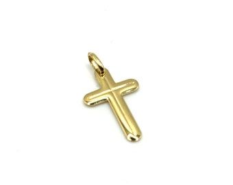 18K Yellow Gold Cross • Italian Cross Charm for Necklace and for Chain • Yellow Gold Cross • For Men and for Women • Italian Gold Cross