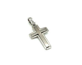 18K Solid Gold Cross Pendant Necklace - Italian Gold Cross - 18K Gold Cross - White Gold Cross - Handmade Cross - Religious Charm Pendant