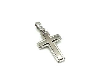 18K Gold Cross Pendant Necklace - Italian Gold Cross - Real 18K Gold Cross - White Gold Cross - Handmade Cross - Religious Charm Pendant