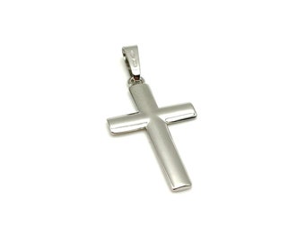 18K Solid Gold Cross Pendant - Italian Gold Cross - Real 18K Gold Cross - White Gold Cross - Handmade Cross - Religious Charm Pendant