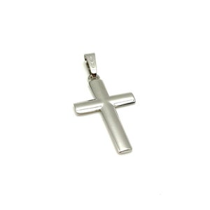 18K Solid Gold Cross Pendant - Italian Gold Cross - Real 18K Gold Cross - White Gold Cross - Handmade Cross - Religious Charm Pendant
