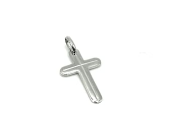 18K Gold Cross Pendant Necklace - Italian Gold Cross - Real 18K Gold Cross - White Gold Cross - Handmade Cross - Religious Charm Pendant