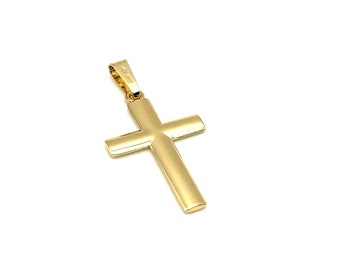 18K Solid Gold Cross Pendant - Italian Gold Cross - Real 18K Gold Cross - Yellow Gold Cross - Handmade Cross - Religious Charm Pendant