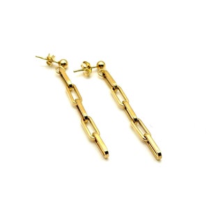 18K Yellow Gold Earrings - Italian Gold Drop Earrings - Women&#39;s Gold Earrings - Paperclip Earrings - Great Gift for Women - Made in Italy