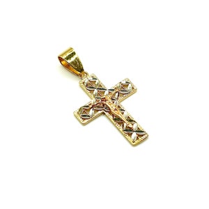 18K Solid Gold Crucifix • Pendant for Necklace and Chain • Tri-Color Gold Crucifix • Crucifix for Men and Women • Italian Gold Crucifix