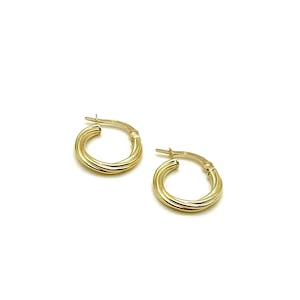 18K Yellow Gold Hoop Earrings - Twisted Hoop Earrings - Women&#39;s Gold Earrings - Real Gold Earrings - Polished Hoops - Handmade in Italy