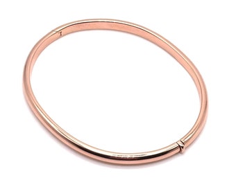 18K Rose Gold Bangle Bracelet - 4mm Thick - Real 18K Rose Gold Bracelet - Italian Gold Bangle - Polished Gold Bangle - For Women