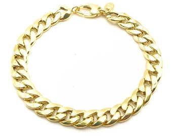 18K Yellow Gold Curb Bracelet - 7.1 Inches Length - 7mm Width - Curb Bracelet - Real Gold Bracelet - Italian Gold Bracelet - Handmade
