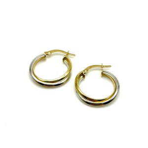 18K Two-Tone Gold Hoop Earrings - Women&#39;s Gold Earrings - 18K Two-Tone Gold Hoops - Handcrafted Gold Hoops - Italian Gold Hoops