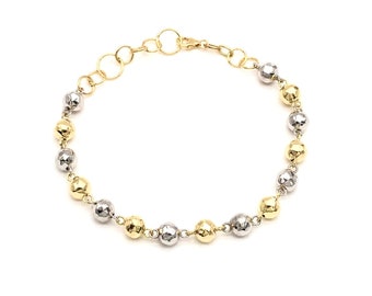 18K Gold Women's Bracelet with Two-Tone Gold Beads • Bracelet with Diamond Cut Beads • Sparkling Gold Bracelet • Gold Gift • Made in Italy