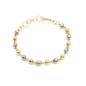 18K Two-Tone Gold Beaded Bracelet • Gold Bracelet with Diamond Cut Beads • Elegant Gold Bracelet for Women • Real 18K Gold Beaded Bracelet