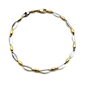 18K Gold Bracelet for Men and Women - 7.7” Two-Tone Gold Bracelet - Unisex Gold Bracelet - Yellow and White Bracelet - New Italian Design