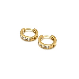 18K Yellow Gold Earrings with zircons - Gold Hoops - Italian Gold Hoops - Women&#39;s Gold Earrings - Great Gold Gift - Made in Italy