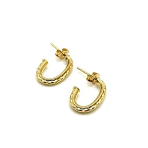 18K Yellow Gold Hoops Earrings - Real Gold - Women&#39;s Gold Earrings - Diamond Cut Gold Hoop Earrings - 18K Yellow Gold Hoops - Made in Italy