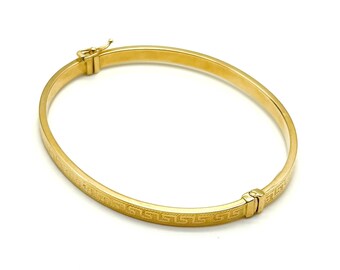 18K Gold Bangle Bracelet For Women - Greek Key Bangle - Italian Gold Bangle - Real Gold Bangle - Fine Jewelry - Great Gift for Loved One