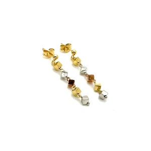 18K Multi-Tone Gold Women's Earrings - Drop Earrings - Fashion Earrings - Women's Gold Earrings - Tri-Tone Gold Earrings - Made in Italy