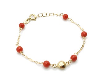 18K Yellow Gold Bracelet For Newborn Baby with Corals - Gift for newborn - 18K solid gold - Made in Italy