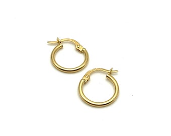 18K Yellow Gold Dainty Hoop Earrings  • Polished Gold Hoops • Minimalist Earrings • Classic Thin Hoops • Gift for Her • Made in Italy