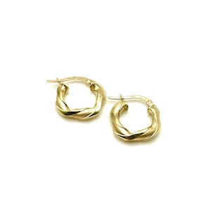 18K Yellow Gold Hoop Earrings - Twisted Hoops - Women&#39;s Gold Earrings - Real Gold Earrings - Polished and Matte Hoops - Handmade in Italy