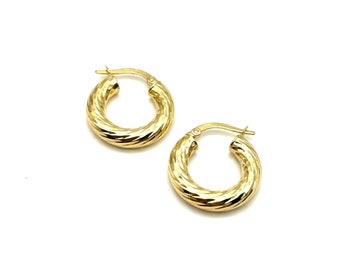 18K Yellow Gold Twisted Hoop Earrings • Real Gold • Chubby Gold Earrings • Twisted Earrings • Shiny Finish • Gift for Her • Made in Italy