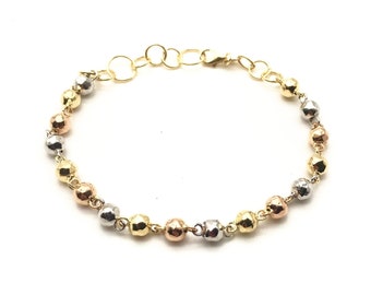 18K Tri-Color Gold Women's Bracelet with Sparkling Beads • Gold Bracelet with Diamond Cut Beads • Elegant Gold Bracelet • Real Gold Bracelet