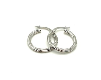 Aros de oro blanco de 18 quilates - Pendientes de oro para mujer - Aros de oro blanco de 18 quilates - Aros trenzados - Aros de oro italiano