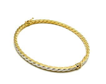 Pure 18K Gold Bangle Bracelet - 18K Two-Tone Gold Bangle - Handmade Italian Gold Bracelet - Gold Bangle for Woman - Italian Made