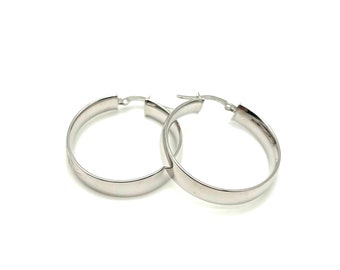 18K White Gold Hoop Earrings - Women's Gold Earrings - 18K White Gold Hoops - Handcrafted Gold Hoops - Italian Gold Hoops - Real White Gold