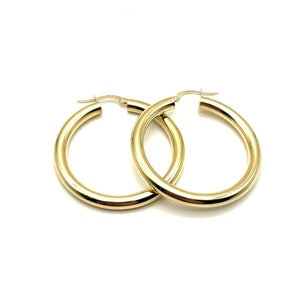 18K Yellow Gold Hoop Earrings - Women&#39;s Gold Earrings - 18K Yellow Gold Hoops - Handcrafted Gold Hoops - Italian Gold Hoops