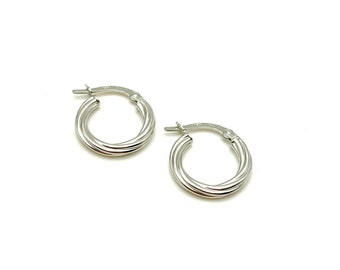 Aros de oro blanco de 18 quilates - Pendientes de oro para mujer - Aros de oro blanco de 18 quilates - Aros trenzados - Aros de oro italiano