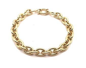 18K Yellow Gold Rolo Link Bracelet - Oval Link Bracelet - Real Gold Bracelet - Gold Link Chain Bracelet - Rolo Bracelet - Italian Bracelet