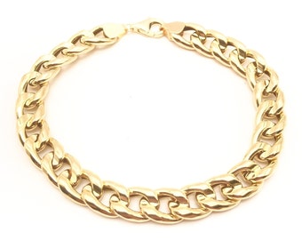 18K Yellow Gold Curb Bracelet - 7.9 Inches Length - 7mm Width - Curb Bracelet - Real Gold Bracelet - Italian Gold Bracelet - Handmade
