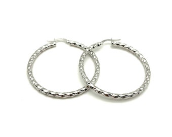 Aros de oro blanco de 18 quilates - Pendientes de oro para mujer - Aros de oro blanco de 18 quilates - Aros martillados - Aros de oro italiano