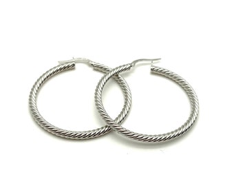 Aros de oro blanco de 18 quilates - Pendientes de oro para mujer - Aros de oro blanco de 18 quilates - Aros trenzados - Aros de oro italiano