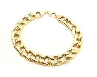 18K Yellow Gold Curb Bracelet - 8.5 Inches Length - 10mm Width - Curb Bracelet - Real Gold Bracelet - Italian Gold Bracelet - Handmade