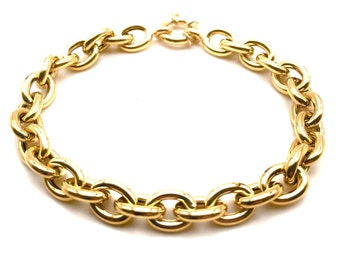 18K Yellow Gold Rolo Bracelet - 8.5 Inches Length - 8mm Width - Rolo Bracelet - Real Gold Bracelet - 18K Oval Bracelet - Oval Link Bracelet
