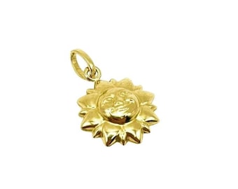 18K Gold Sun Charm Pendant - Gold Sun Necklace Pendant - Gold Sun Charm - Polished Gold Sun Charm Pendant - Italian Gold Sun Pendant