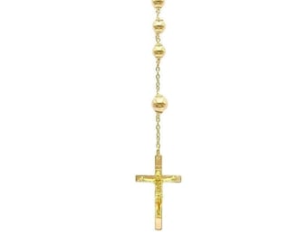 Rosario para hombre y mujer en oro amarillo de 18 quilates • Longitud del collar: 60 cm • Collar de oro con esferas de 5 mm • Oro italiano auténtico • Hecho a mano
