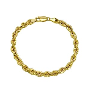 18K Yellow Gold Rope Link Chain Bracelet • 5MM Width Braided Bracelet  • Italian Twisted Bracelet • Classic Gold Rope Bracelet