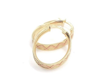 18K Gold Oval Earrings For Woman - Italian Gold Earrings - Women's Gold Earrings - 18K Yellow and Rose Gold Earrings - Made in Italy