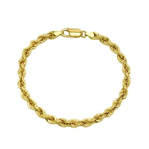 18K Yellow Gold Rope Link Chain Bracelet • 4MM Width Braided Bracelet  • Italian Twisted Bracelet • Classic Gold Rope Bracelet
