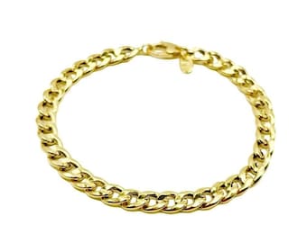 18K Yellow Gold Curb Bracelet - 7.5 Inches Length - 4mm Width - Curb Bracelet - Real Gold Bracelet - Italian Gold Bracelet - Handmade