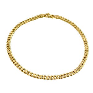 18K Yellow Gold Curb Bracelet - 8.3 Inches Length - 4 mm Width - Curb Bracelet - Real Gold Bracelet - Cuban Link Chain Bracelet - Handmade