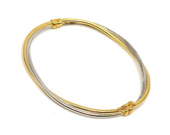 Pure 18K Gold Bangle Bracelet - 18K Two-Tone Gold Bangle - Handmade Italian Gold Bracelet - Gold Bangle for Woman - Italian Made