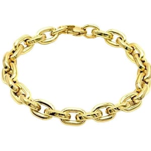18K Yellow Gold Oval Link Bracelet - 8.10&quot; Inches - 8mm Width - Rolo Bracelet - Real Gold Bracelet - 18K Oval Bracelet - Gold Link Bracelet