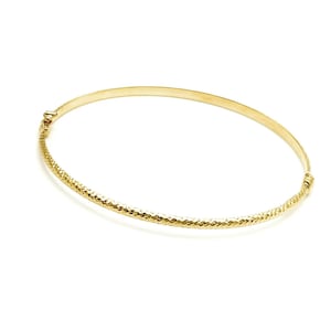 18K Gold Bangle Bracelet For Women - Yellow Gold Hammered Bangle - Italian Gold Bangle - 2mm Width Bangle - Stackable Bangle - Women
