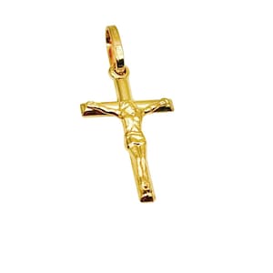 18K Yellow Gold Crucifix Pendant Necklace - Italian Gold Crucifix - Real 18K Gold Crucifix - Yellow Gold Crucifix - Handmade Jesus Crucifix