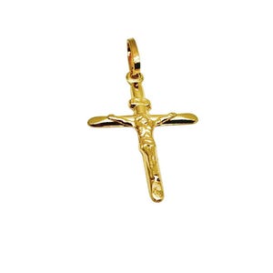 18K Yellow Gold Crucifix Pendant Necklace - Italian Gold Crucifix - Real 18K Gold Crucifix - Yellow Gold Crucifix - Handmade Jesus Crucifix