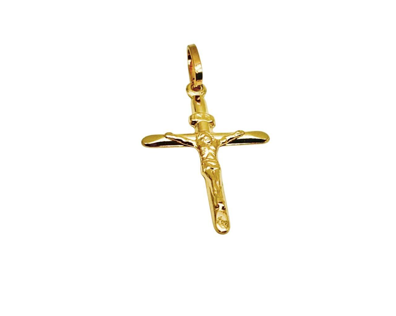 18K Yellow Gold Crucifix Pendant Necklace - Italian Gold Crucifix
